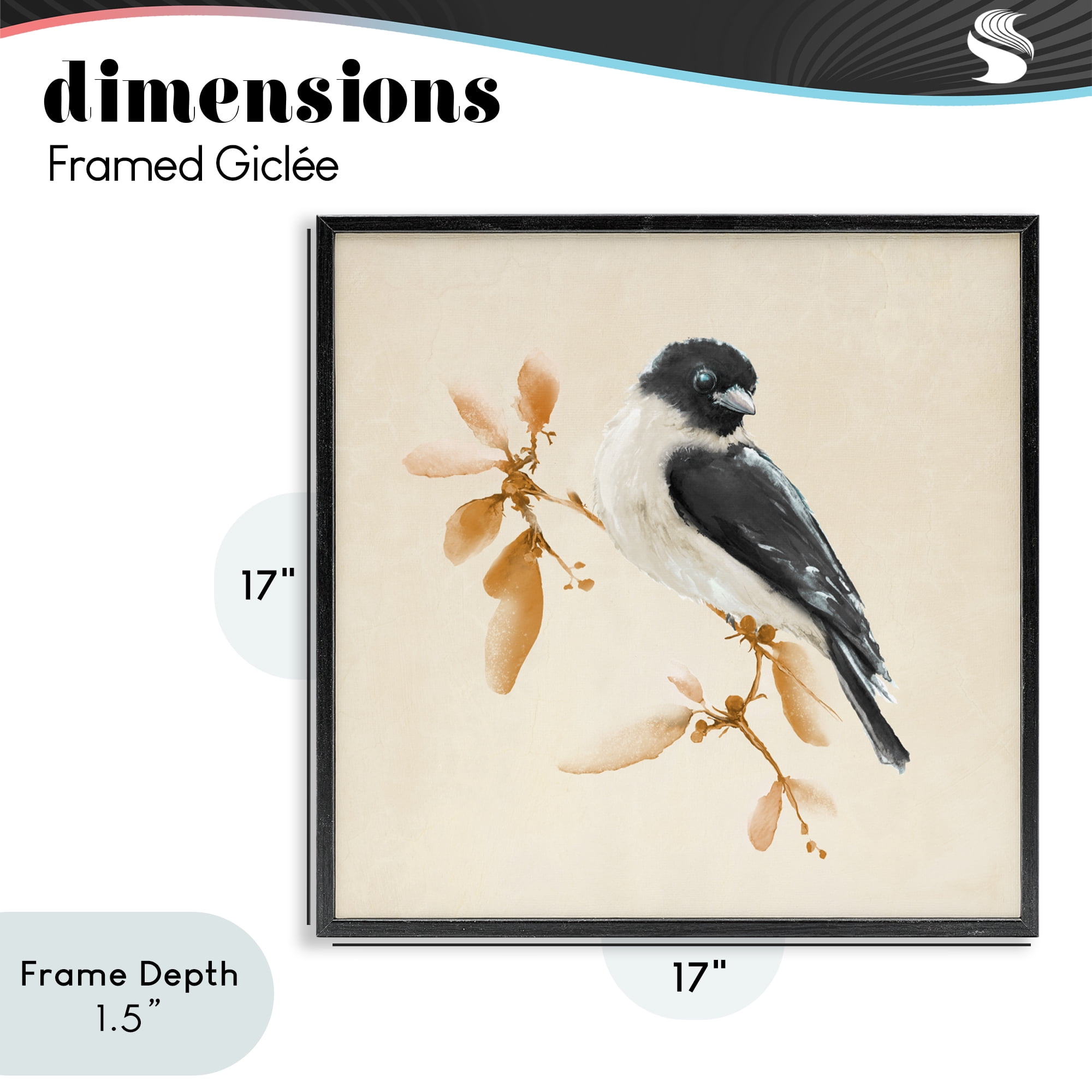 Stupell Industries Subtle Watercolor Chickadee Black Framed Giclee Art, design by Diannart