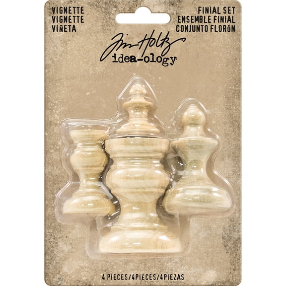 Idea-Ology Wooden Vignette Finial Set 4/Pkg Unfinished .75"X1" To 1.5"X2"