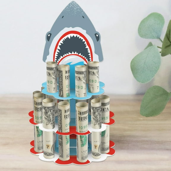 Big Dot of Happiness Shark Zone - DIY Jawsome Shark Party or Birthday Party Money Holder Gift - Cash Cake