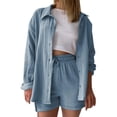 thumbnail image 2 of Timdgard 2 Piece Sets for Women Lounge Wear Fall Long Sleeve Button down Matching Outfits Loose Fashion Shorts Suits, 2 of 6