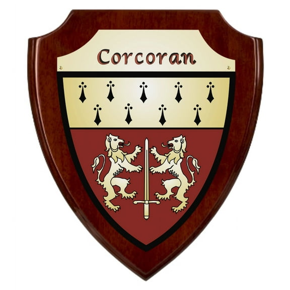 Corcoran Irish Coat of Arms Shield Plaque - Rosewood Finish