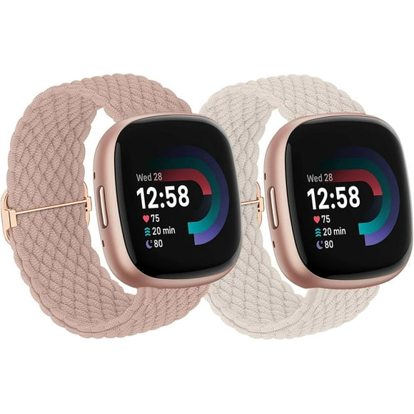 shiyou-2 Pack Braided Stretchy Bands Compatible with Fitbit Versa 4/ Versa 3/ Sense 2/ Sense for Women Men, Soft Adjustable Nylon Breathable Band Solo Loop Sport Replacement Wristband for Fitbit Watc