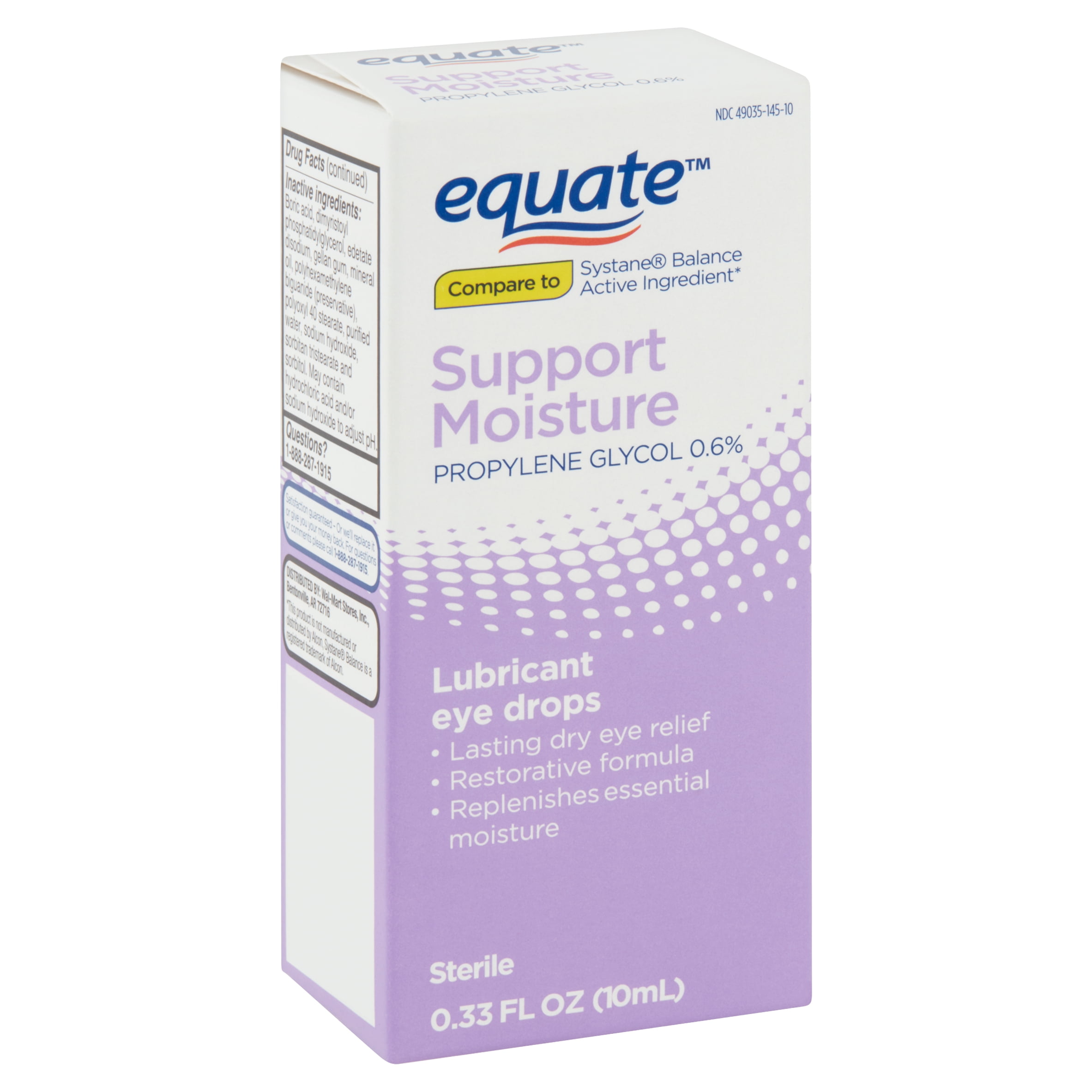 Equate Support Moisture Lubricant Eye Drops, 0.33 fl oz