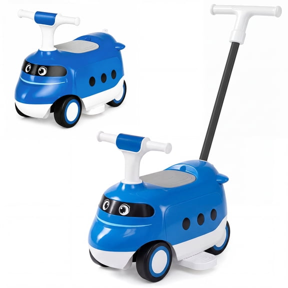 Costway 2-in-1 Ride On Push Car with Horn & Under-Seat Storage for Toddlers 1-3 Years Old Blue White