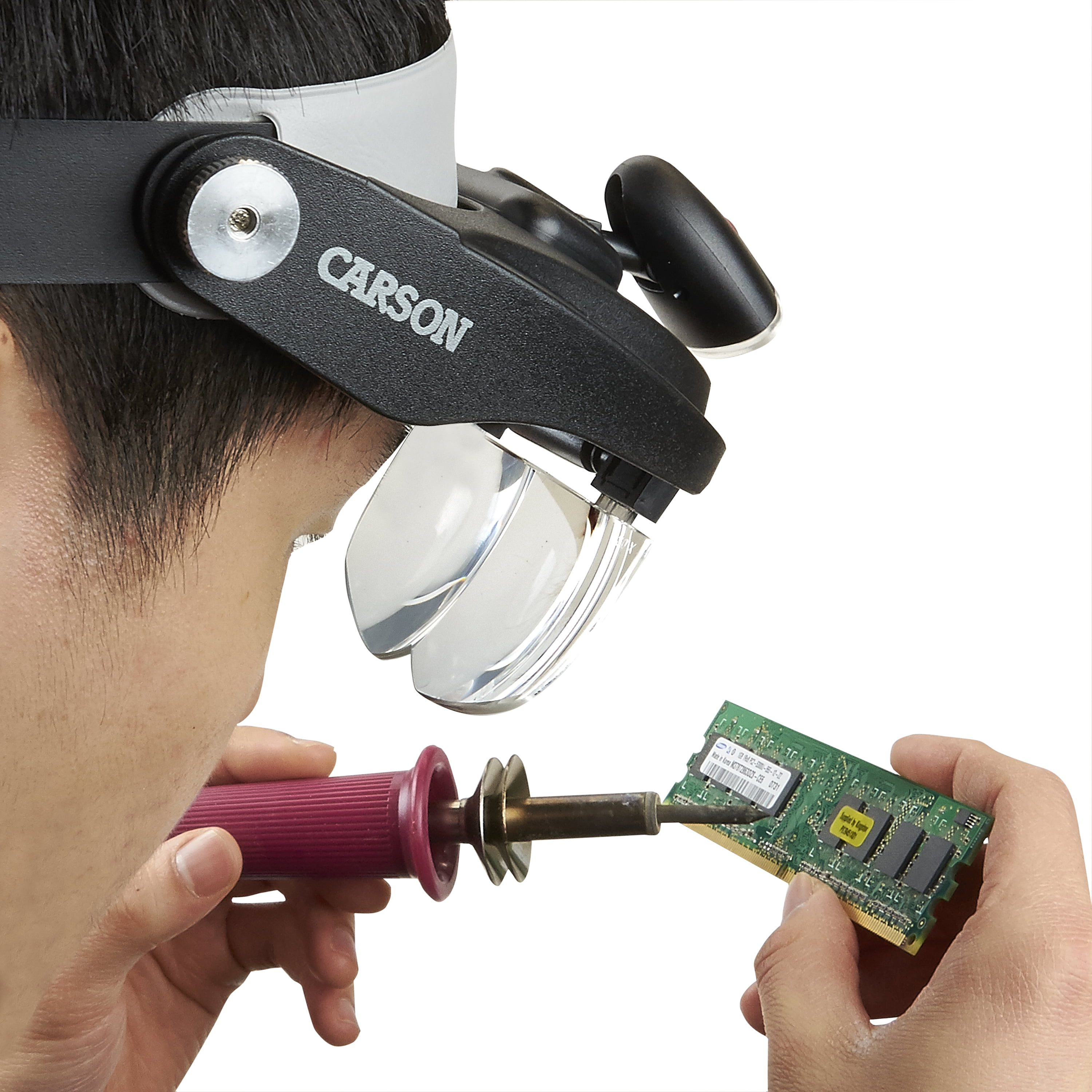 Carson MagniVisor Deluxe Head-Worn Magnifying Glass Visor with 4 Magnifier Lenses (1.5x/2x/2.5x/3x)