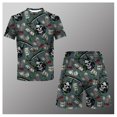 thumbnail image 1 of Traje informal de verano para hombre, camiseta estampada + Pantalones cortos de playa, Camiseta de cuello redondo, 2 piezas, talla asiática, XXS-6XL, 1 of 4