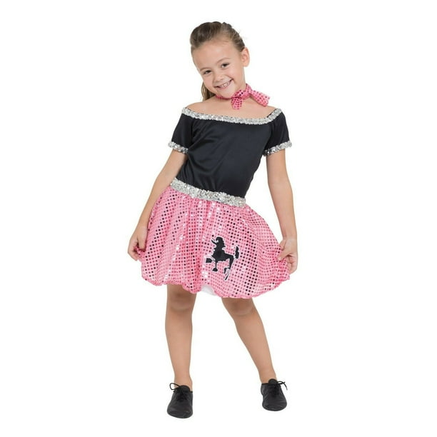 Bristol Novelty - Disfraz Rock N Roll con lentejuelas rockabilly para niña (Rosa/Negro)