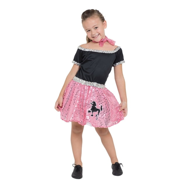 Bristol Novelty - Disfraz Rock N Roll con lentejuelas rockabilly para niña (Rosa/Negro)