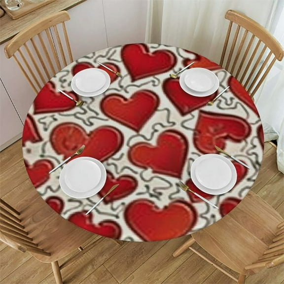 BANET Valentine's Day Table Cloth Red Heart Shaped Round Tablecloth for Dining Room, Party, Banquet 31"-35