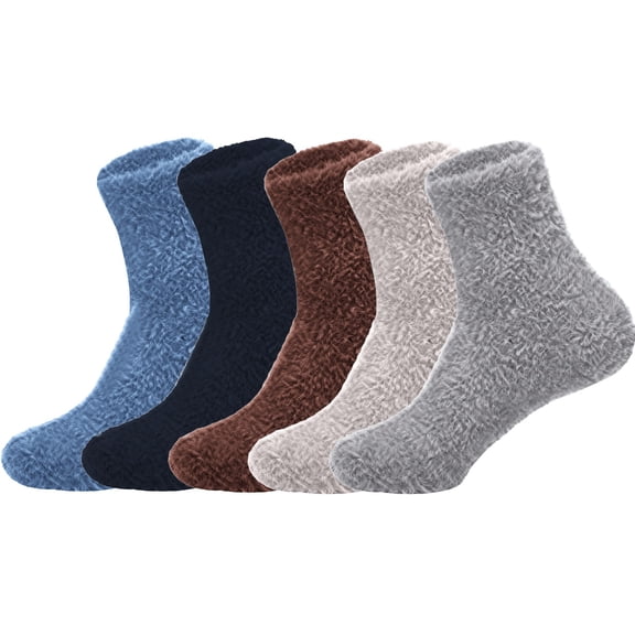 Delayuji Fuzzy Socks 5 Pairs Unisex Thick Coral Fleece Long Socks Non Shedding Solid Color Winter Warm Indoor Slipper Socks Daily Casual Sleep Socks