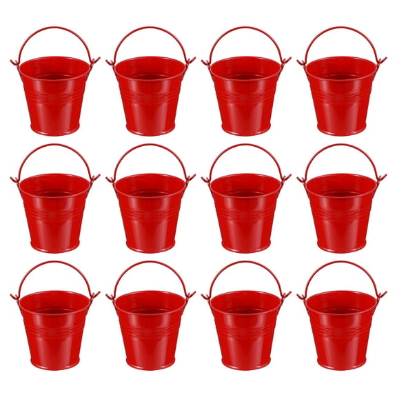 Small Metal Buckets with Handle Mini Galvanized Bucket Colorful Easter Buckets Red 2.7"x2.3" 12 Pcs