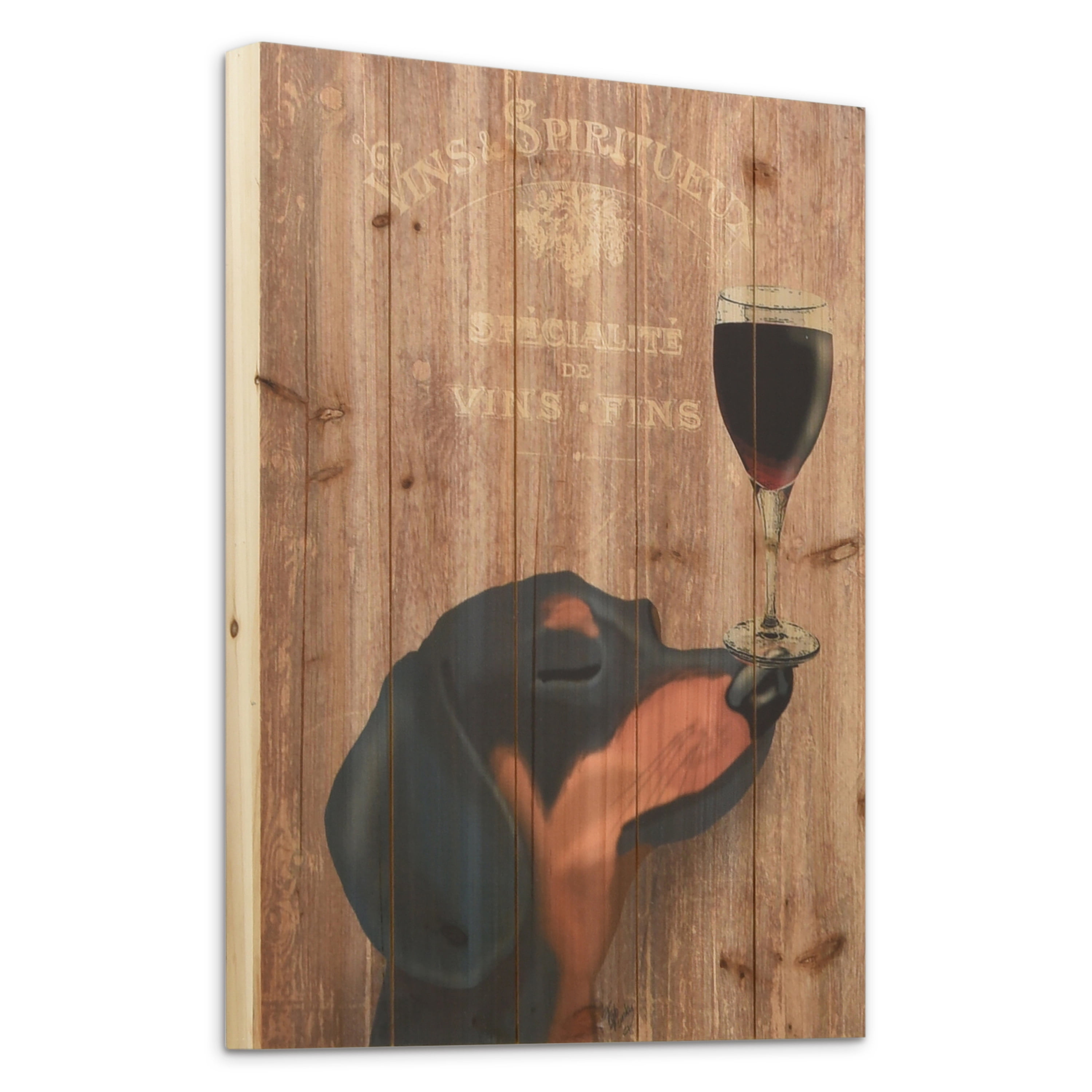 Empire Art Direct Dog Au Vin Dachshund Print on Solid Wood Wall Art, 24" x 18", Ready to Hang