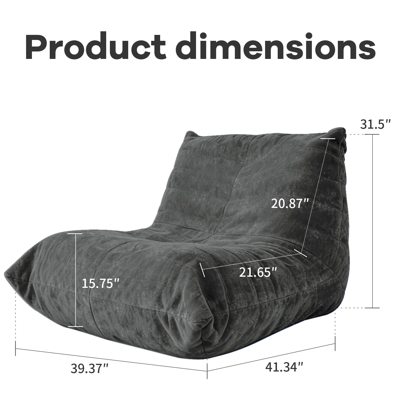 Big Bean Bag Chairs for Adults, Bean Bag Sofa with Soft Sparkling Snow Neil Fabric suitable for Living Room,Apartments,Reading Corner,Gaming and movie,Memory Foam Lazy Couch for Fireside Chair(grey)