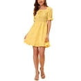thumbnail image 2 of Vestido Floral con Mangas Abullonadas, Espalda Fruncida y Escote Corazón, Con Volantes, L Amarillo, 2 of 6