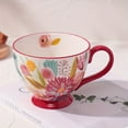 thumbnail image 4 of Colorful, large-capacity, hand-painted floral ceramic mug | Reusable coffee cup with handle, also suitable as a bowl for breakfast milk and yogurt.  An ideal gift for family and a must-have accessory, 4 of 15
