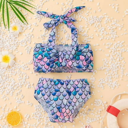 

Corashan Girls Mermaid Print Tankini Halter Neck Swimsuit 6M-4Y Girls Beach Swimwear 2PC Set