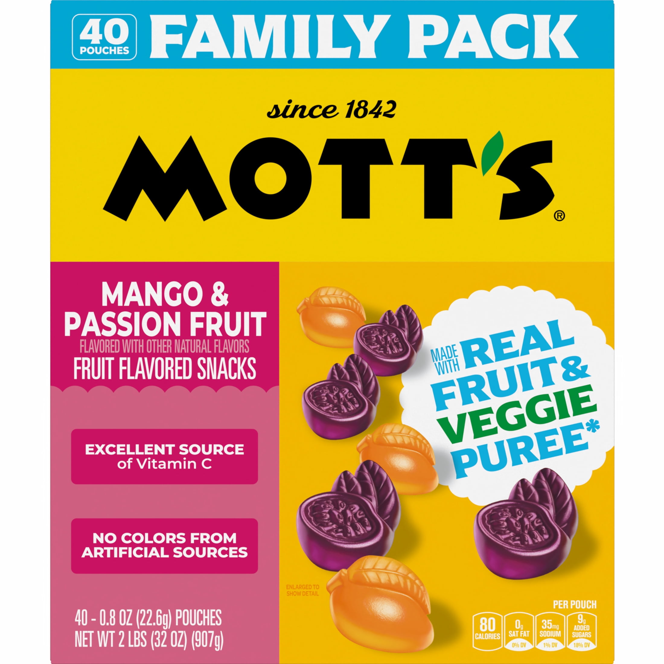 Mott's Fruit Flavored Snacks, Mango and Passion Fruit, Gluten Free, 40 Count, 32 oz