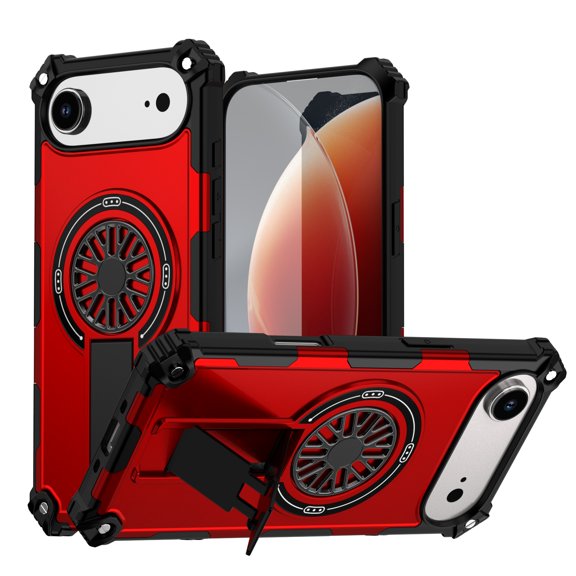 Allytechgroup Rugged Magnetic Case for iPhone 17 Air, Dual-Layer Shockproof Cover with Kickstand [Compatible with Magsafe] Slim Non-Slip Anti-Fall TPU   PC Back Case for Women Men, Red