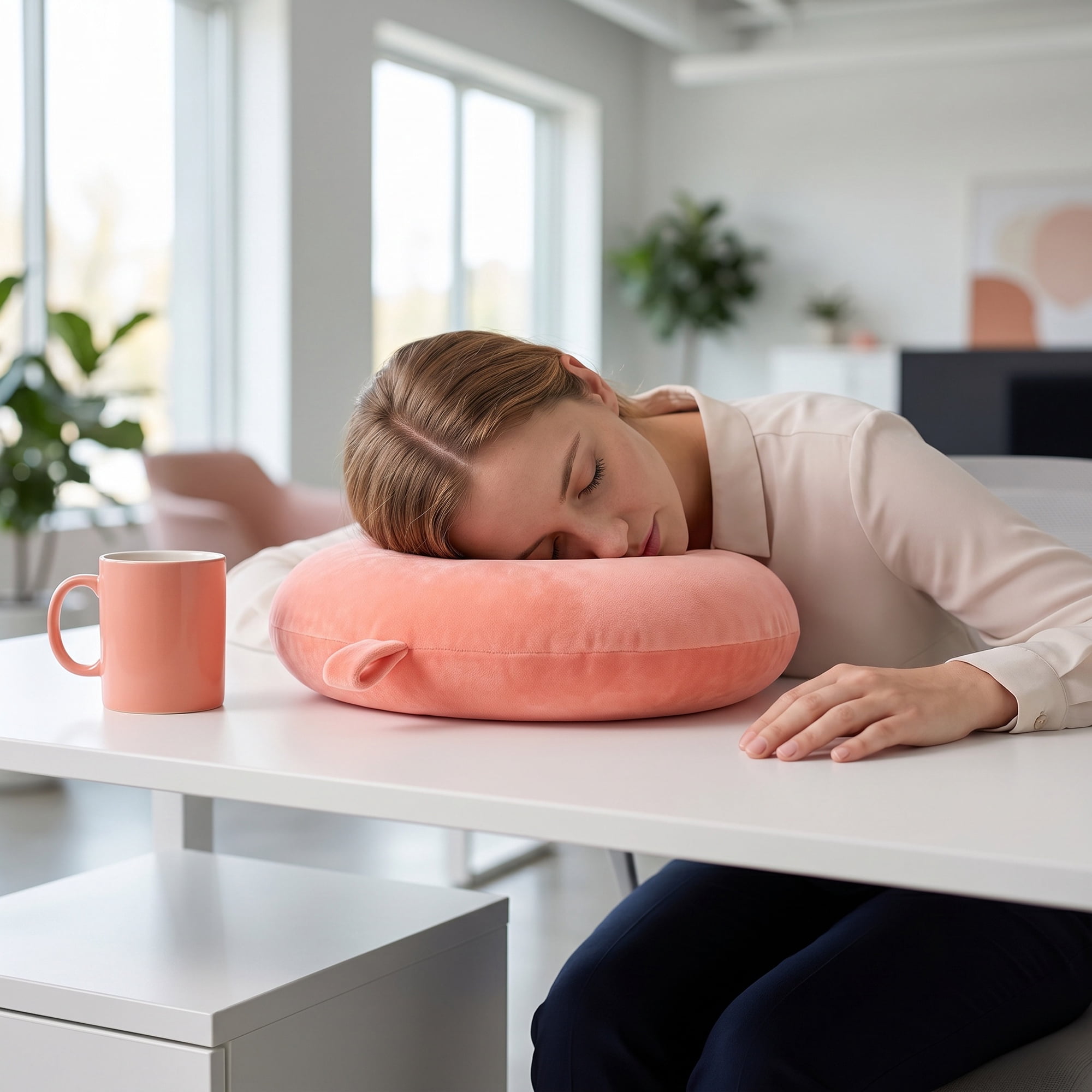Unique Bargains Memory Foam Travel U Shape Neck Pillow Snap Closure Orange Pink 12"x12"x4"