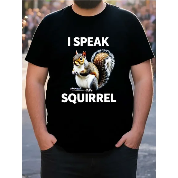 Funny I Speak Squirrel Graphic Men Animal Lover Casual Short Sleeve Tee Shirt