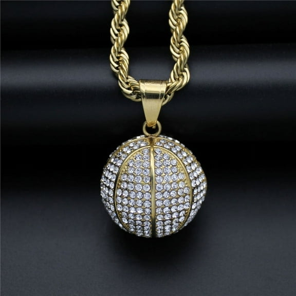 New Arrival 14K Yellow Gold Chain With Gold Color Iced Out 3D Basketball Pendant Necklace for Men Hip Hop Jewelry