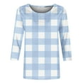thumbnail image 3 of LYEAA Womens Tops 3/4 Sleeve Plus Size Plus Size Crew Neck T-shirt Fashion Checkered Tees Loose Soft Comfortable Blouse Dressy Casual Breathable Trendy Clothing Blue L, 3 of 4