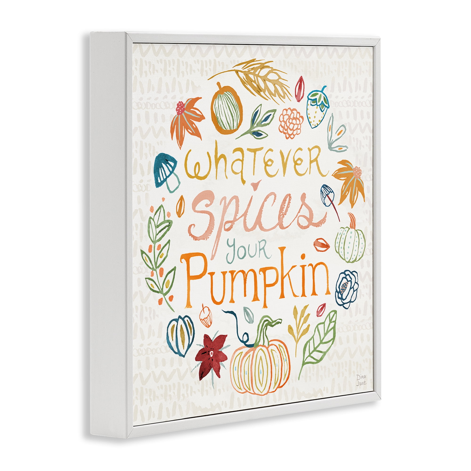Stupell Industries Funny Fall Spice Pumpkin Holiday Painting White Framed Art Prints Wall Art, 17 x 17