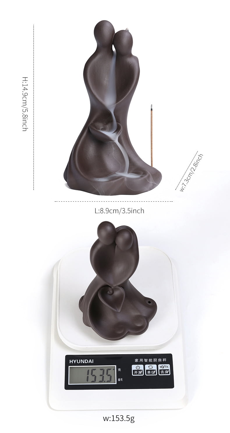 Creative Love Couple Backflow Incense Burner,Purple Sand Incense Waterfall Smoke Incense Holder Home Decor Ornaments