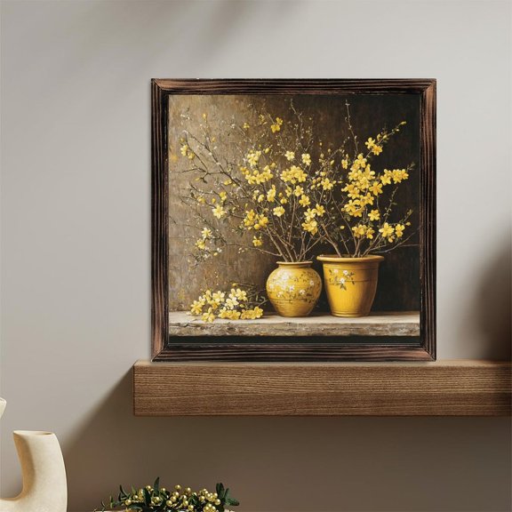 Yellow Flowers Pottery Vase Floral Wooden Sign Wall Plaque - Vintage Art Decoration, Wall Decoration - Ideal Gift For Home Decoration, Living Room, Bathroom, Bedroom, Garden, Dining, Bar, Cafe, Fes