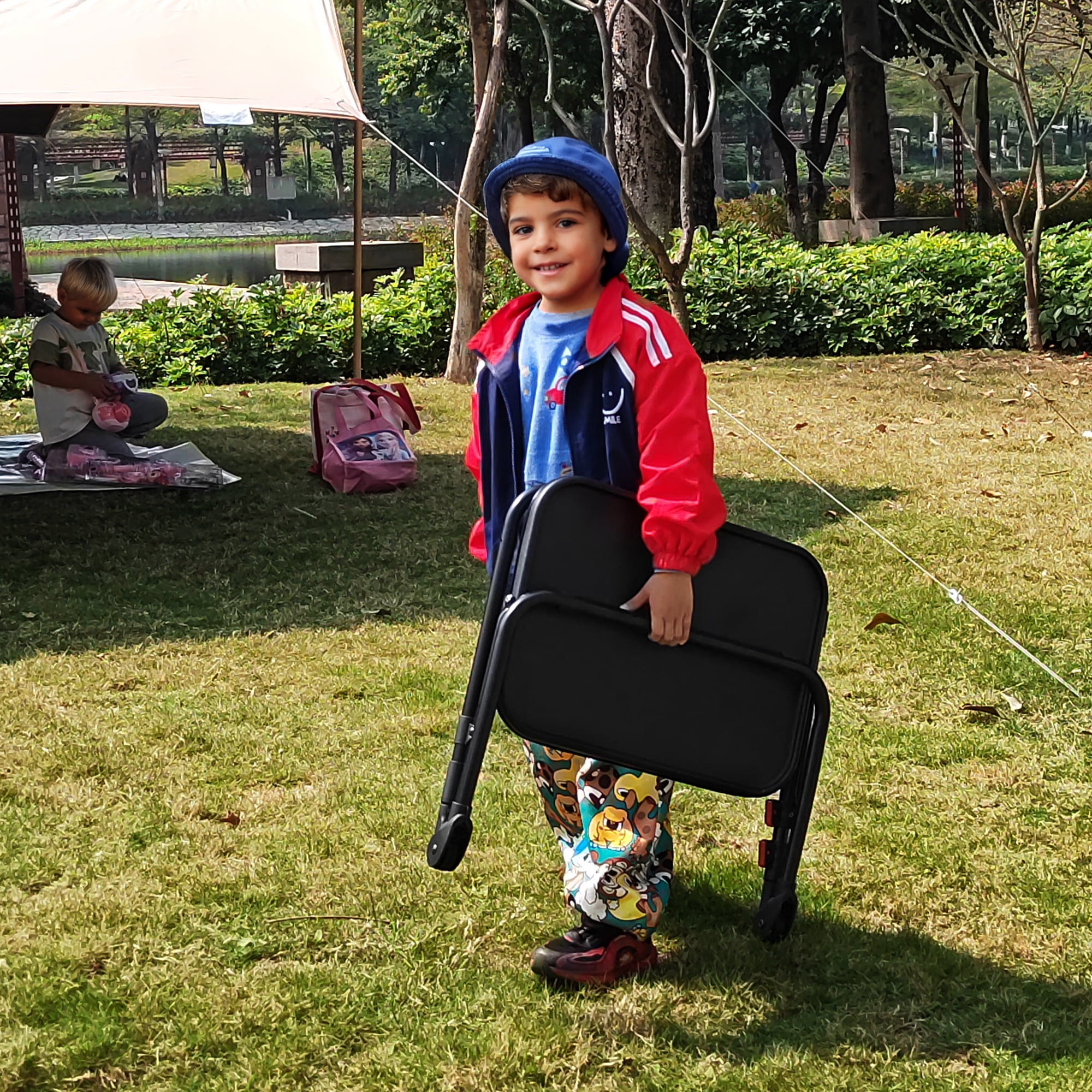 Homy Casa Portable Folding Microwave Table with Fixed Cup Holder and Multi-Level Height