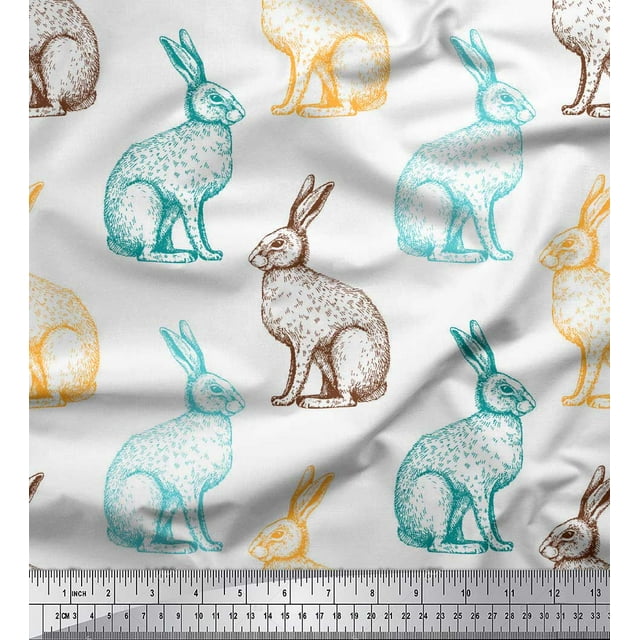 Soimoi Tissu Canard en Coton Blanc Rabbit Tissu à Imprimé Animal au Mètre 42 Pouces de Large