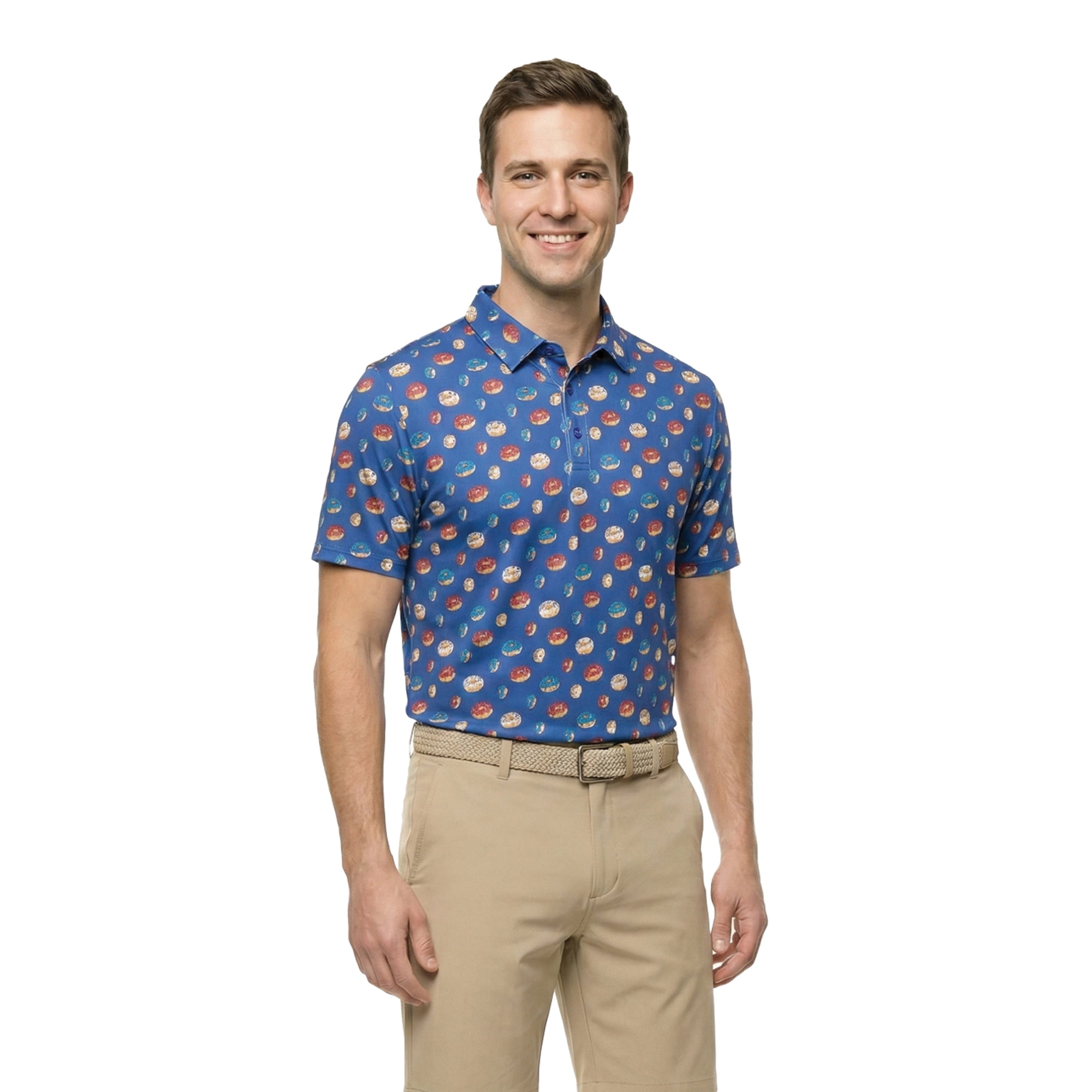 Birdie Bound Men's and Big & Tall Men's Liberty Donuts Print Polo Golf Shirt, Sizes XS-4XLT