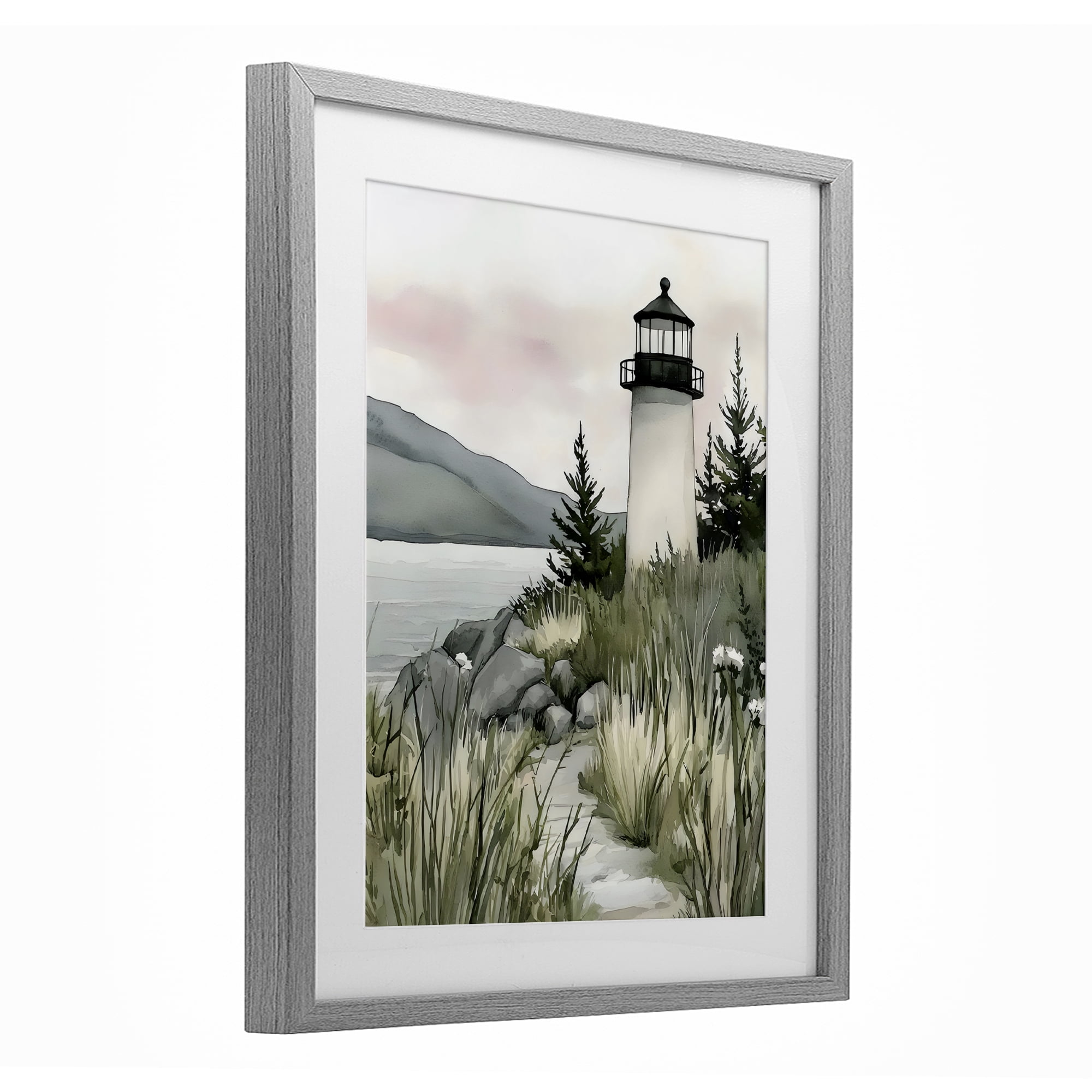 Stupell Industries Coastal Calm Lighthouse Gray Framed Print Under Glass, design by Riley B