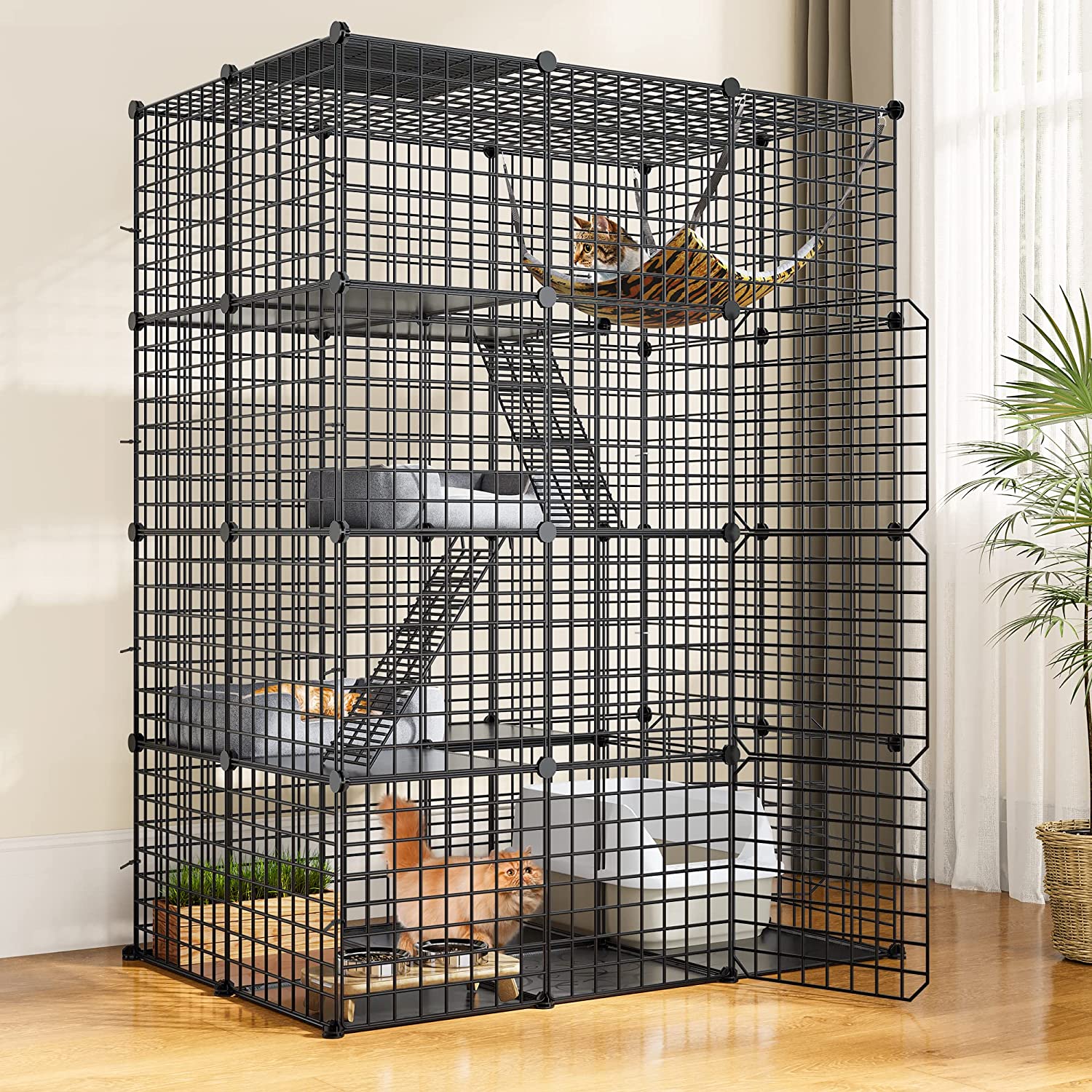 Dextrus 4-Tier Indoor Cat Cage, Cat Enclosure with Hammock, Large Metal ...