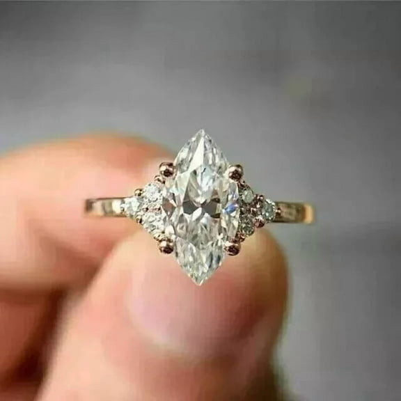 solitaire jewels 1.5CT Marquise Moissanite 7 Stone Engagement Ring For Women, 14K Yellow Gold