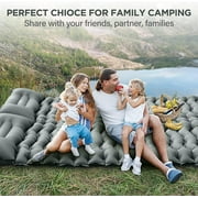 Double Camping Sleeping Pad, Inflatable Camping Pad with Foot Press, Ultralight 2-Person Camping Mat with Pillow for Camping, Hiking, Traveling, Backpacking, Tent-Grey