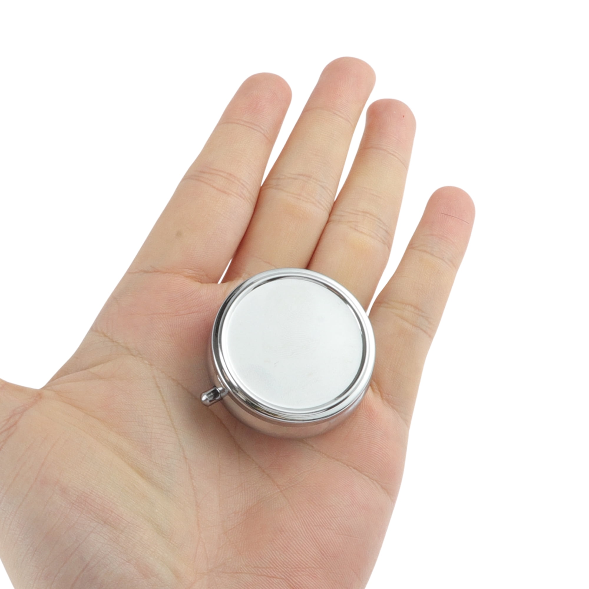 Unique Bargains Round Single Compartment Pill Cases Silver Tone 1 Pc [4.5cm Diameter]