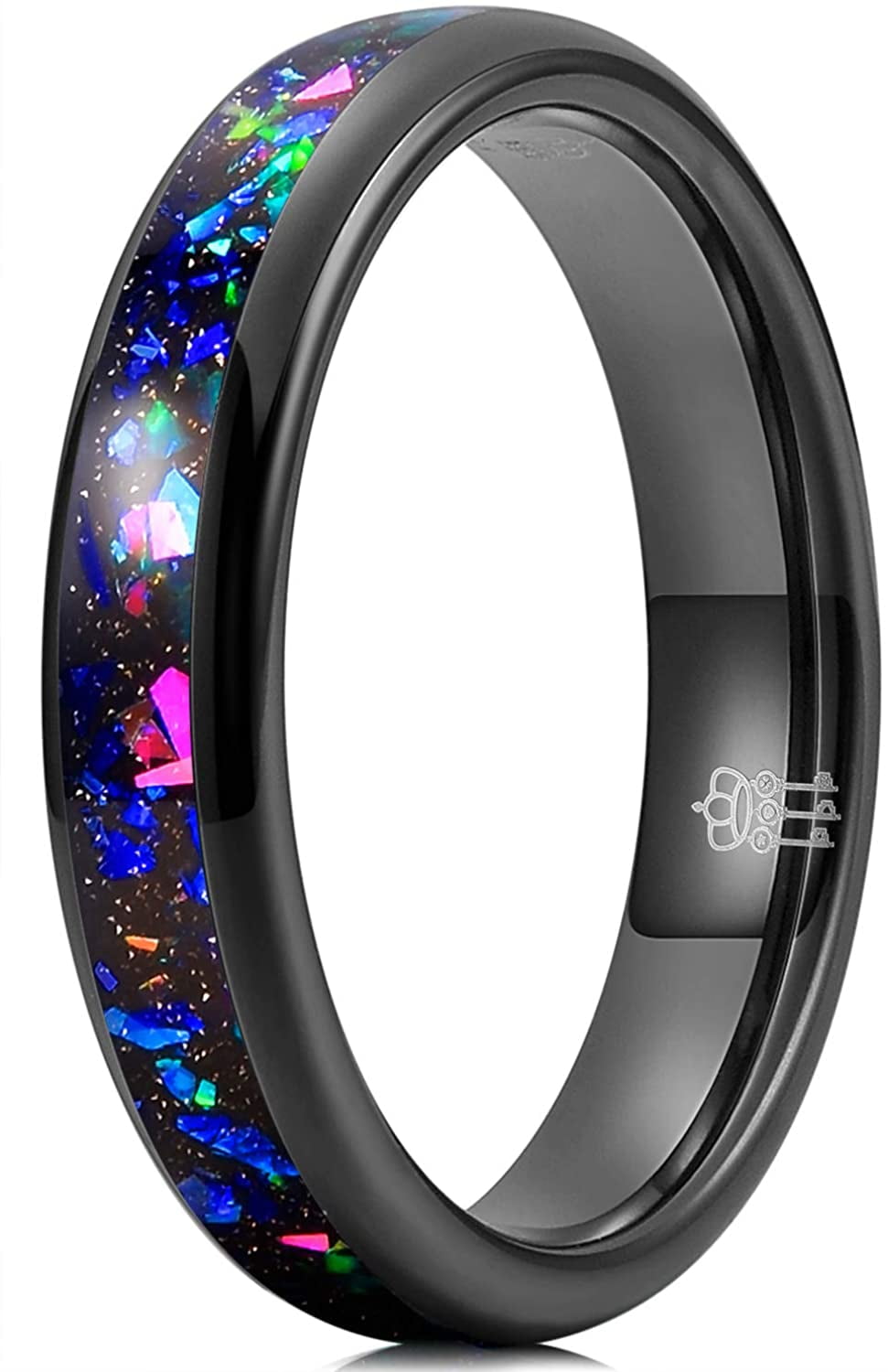 THREE KEYS JEWELRY 4mm Black Tungsten Carbide Wedding Ring for Women w