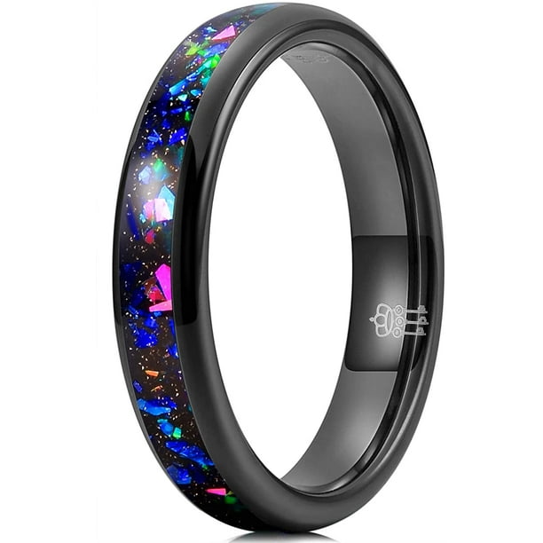 THREE KEYS JEWELRY Mens Womens Tungsten Rings 8mm 4mm Galaxy Series  Created-opal Inlay Wedding Bands 
