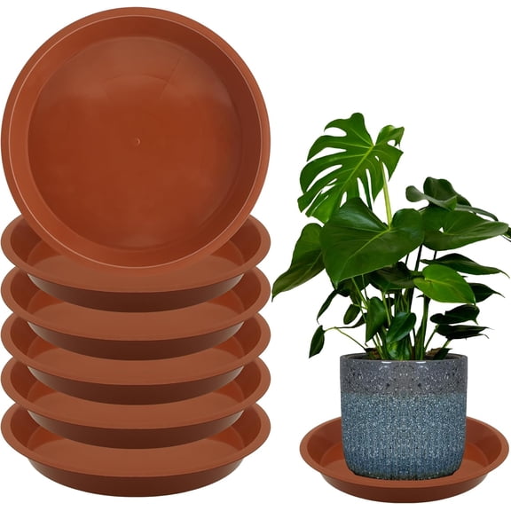 6 Pack 10 Inch Round Plant Saucers for Less 8.4 Inch Pot Indoors Outdoors Plant Trays for Pots Planter Saucer Plastic Plant Drip Tray Planter Water Tray for Potted Plants (Terracotta, 10"(6pcs))