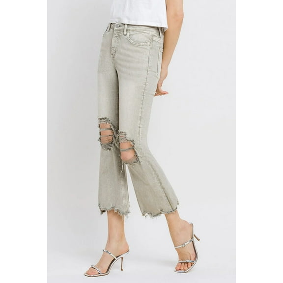 Lovervet Distressed Raw Hem Cropped Flare Jeans