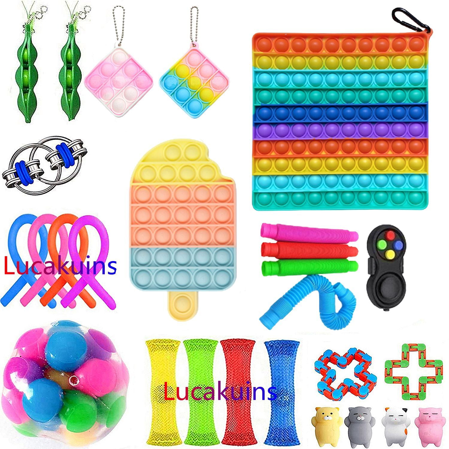 Fidget Toys Pack, Big Push Pop Toys with Carabiner, Stress Reliever Toys - Walmart.com