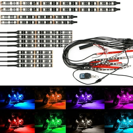 Effects Lighting Controllers (12Pcs Led Light Kits Multi-Color Wireless IR/RF Remote Controller Motorcycle Atmosphere Lamp RGB Flexible Strips Ground Effect Light for)