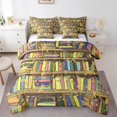 thumbnail image 1 of YST Ensemble de Literie 7 Pcs, Ensemble de Literie Bibliothèque Dessin Animé pour Enfants, Lit en Sac Bibliothèque Shabby, Collection Académique Rétro Livres Drap Plat Ajusté Réversible, Complet, 1 of 5