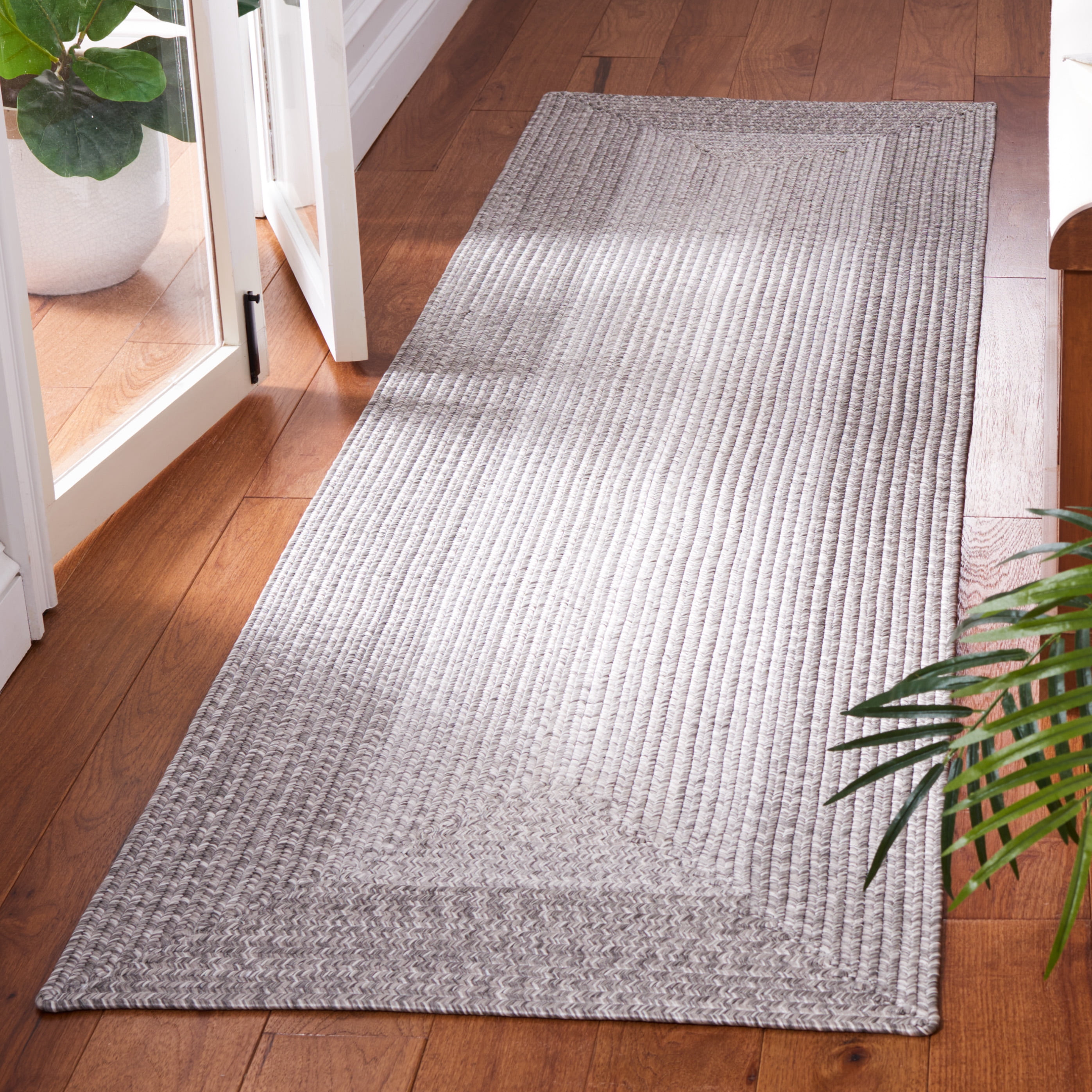 SAFAVIEH Braided Evangeline Bordered Machine Washable Reversible Runner Rug, Grey, 2'3" x 16'