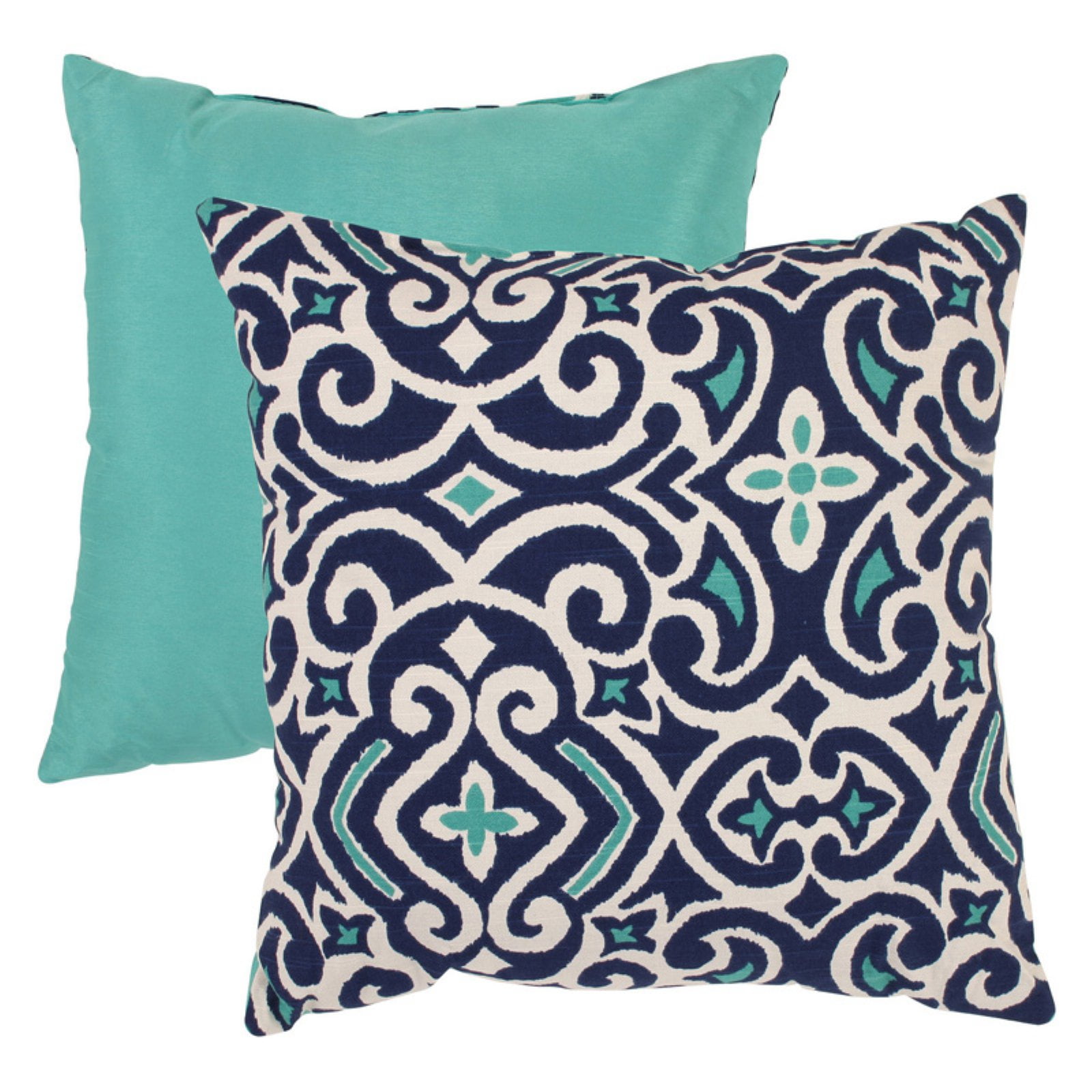 Pillow Perfect Blue and White Damask Throw Pillow 18 in.