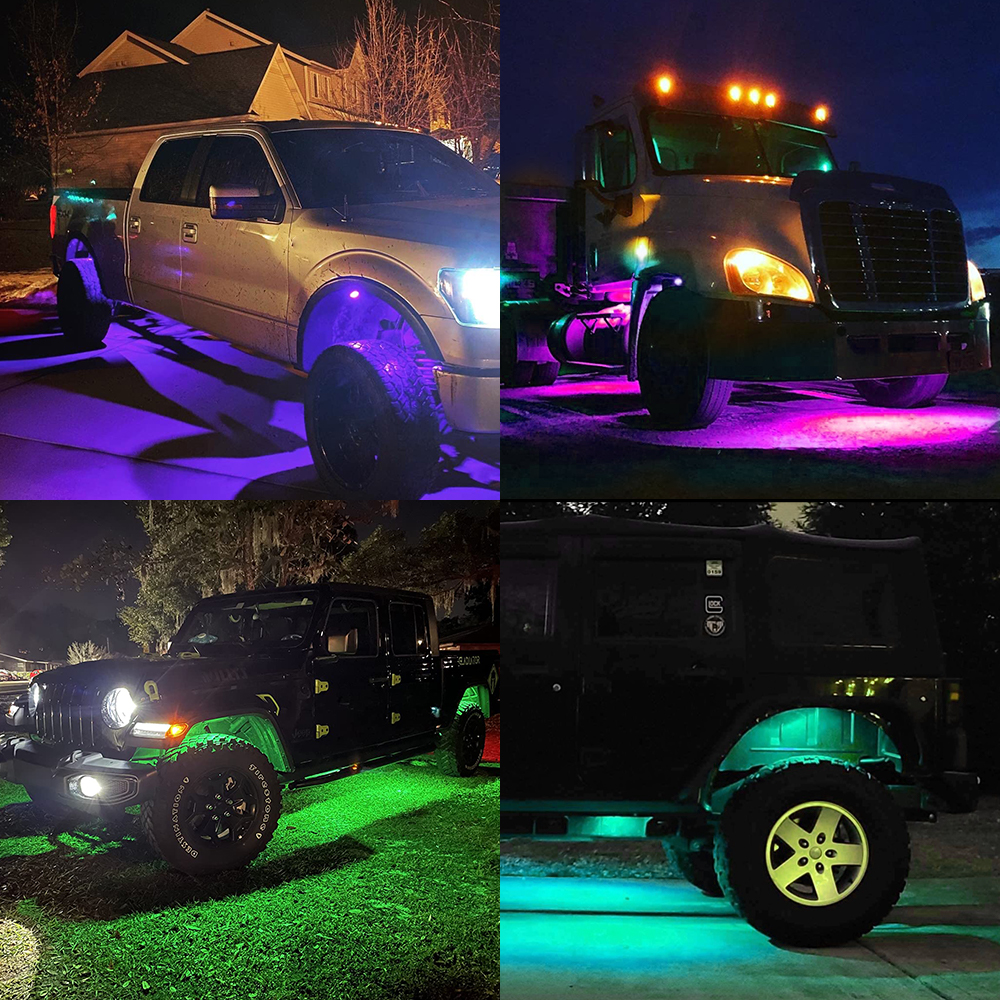 AUXITO 8x RGB LED Rock Exterior Decorative Lights fits Universal Under Car Multicolor, 8 Pieces
