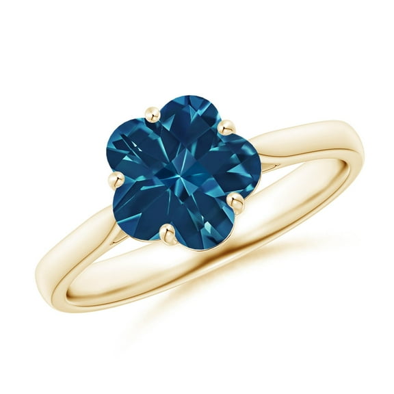 ANGARA Natural Five-Petal Flower 1.9 ct London Blue Topaz Ring in 14K Yellow Gold for Women (Size-8mm) | November Birthstone, Anniversary, Jewelry Gift for Women | Natural London Blue Topaz Ring