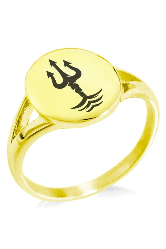 Stainless Steel Poseidon Greek God of Sea Minimalist Oval Top Polished Statement Signet Ring