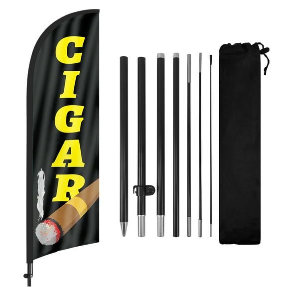QSUM CIGAR Sign Feather Flag with Pole Kit,8.2FT CIGAR Decoration Display, CIGAR Business Sign,CIGAR Swooper Flag
